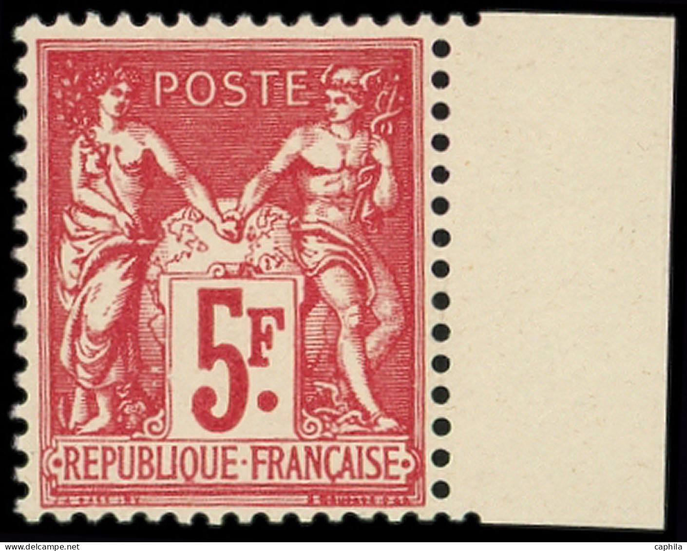 ** FRANCE - Poste - 216b, Cartouche Cassé, Signé Calves, Bdf: 5f. Carmin - Unused Stamps