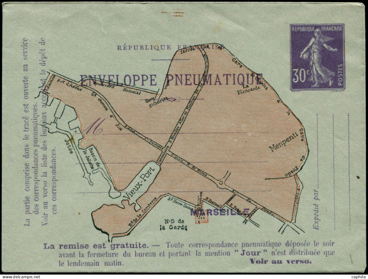 N FRANCE - Entiers Postaux - EPM 30c. Semeuse Violet, Enveloppe Pneumatique Marseille - Other & Unclassified