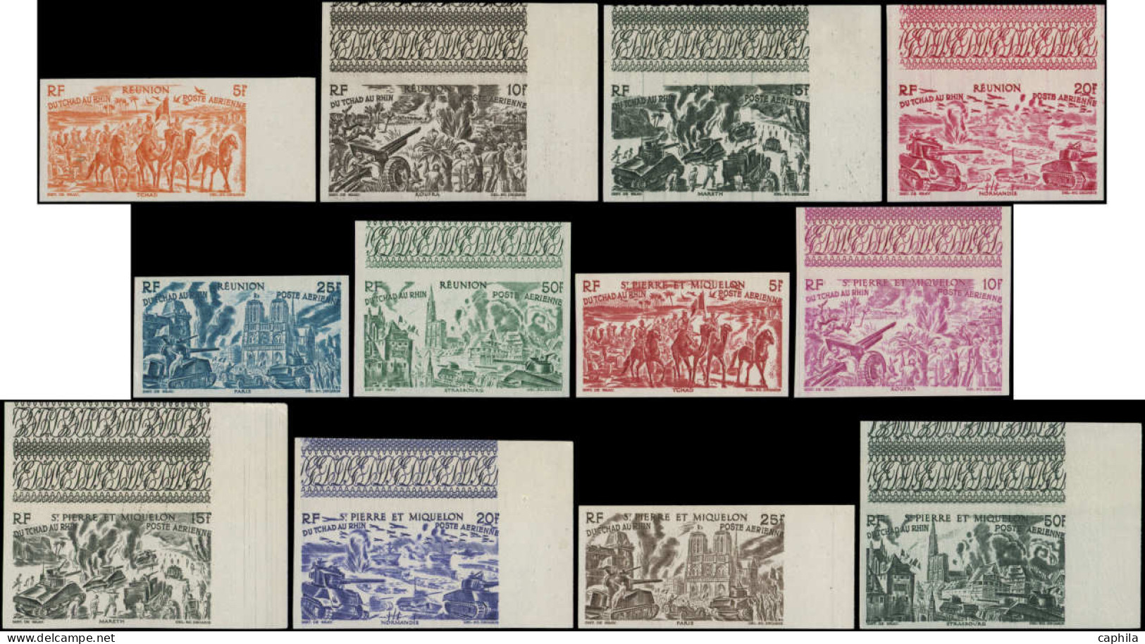 ** COLONIES SERIES - Poste Aérienne - 1946, Tchad au Rhin, série complète de 90 valeurs non dentelées