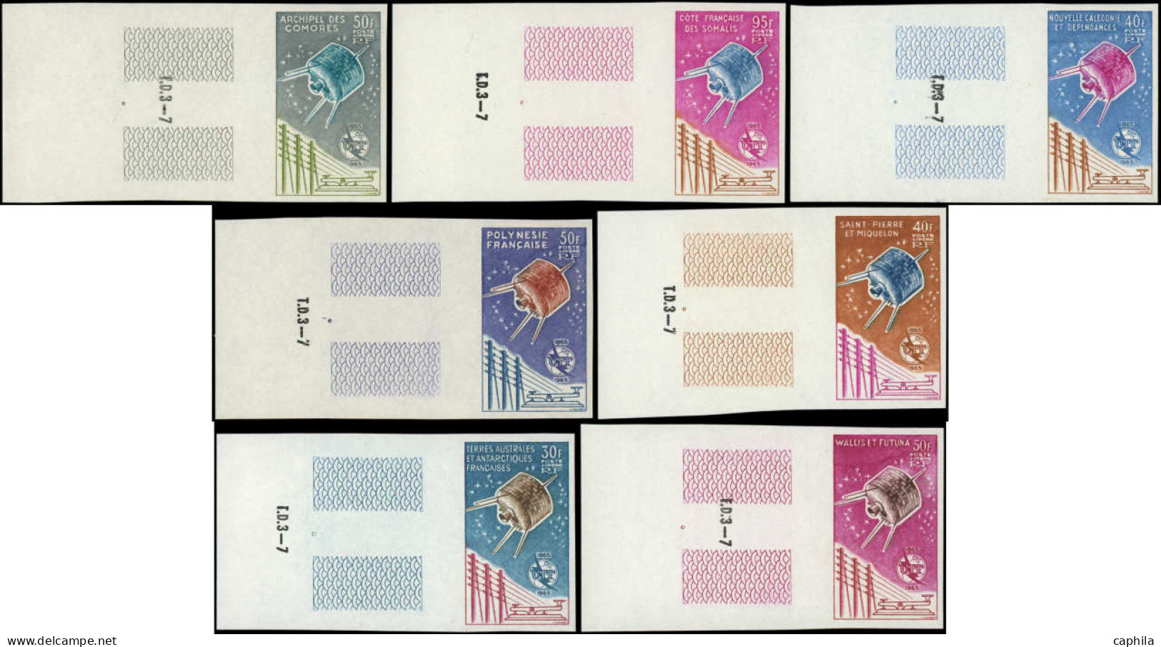 * COLONIES SERIES - Poste Aérienne - 1965, U.I.T, Série Complète De 7 DOM-TOM, Non Dentelés Avec Bdf - Unclassified