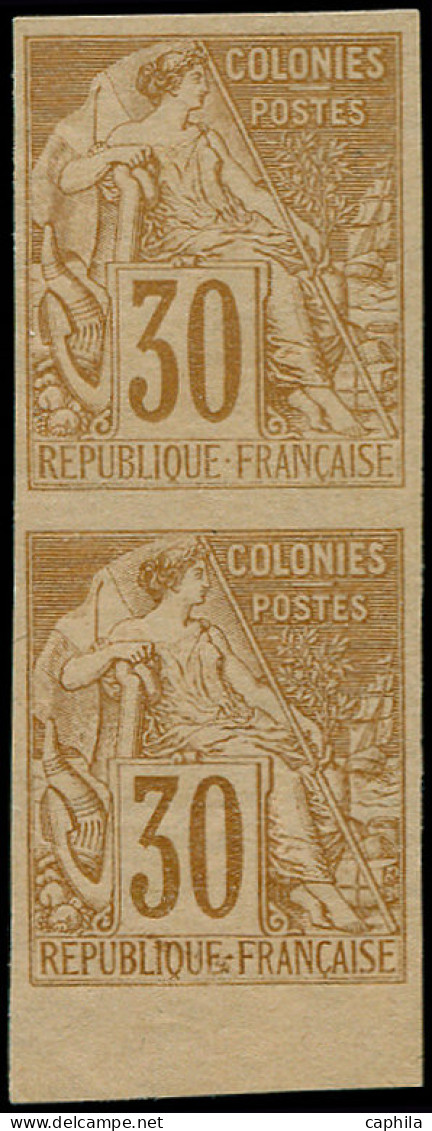 (*) COLONIES GENERALES - Poste - 55, Paire Verticale Non Dentelée, Signée Calves: 30c. Brun (Maury) - Other & Unclassified