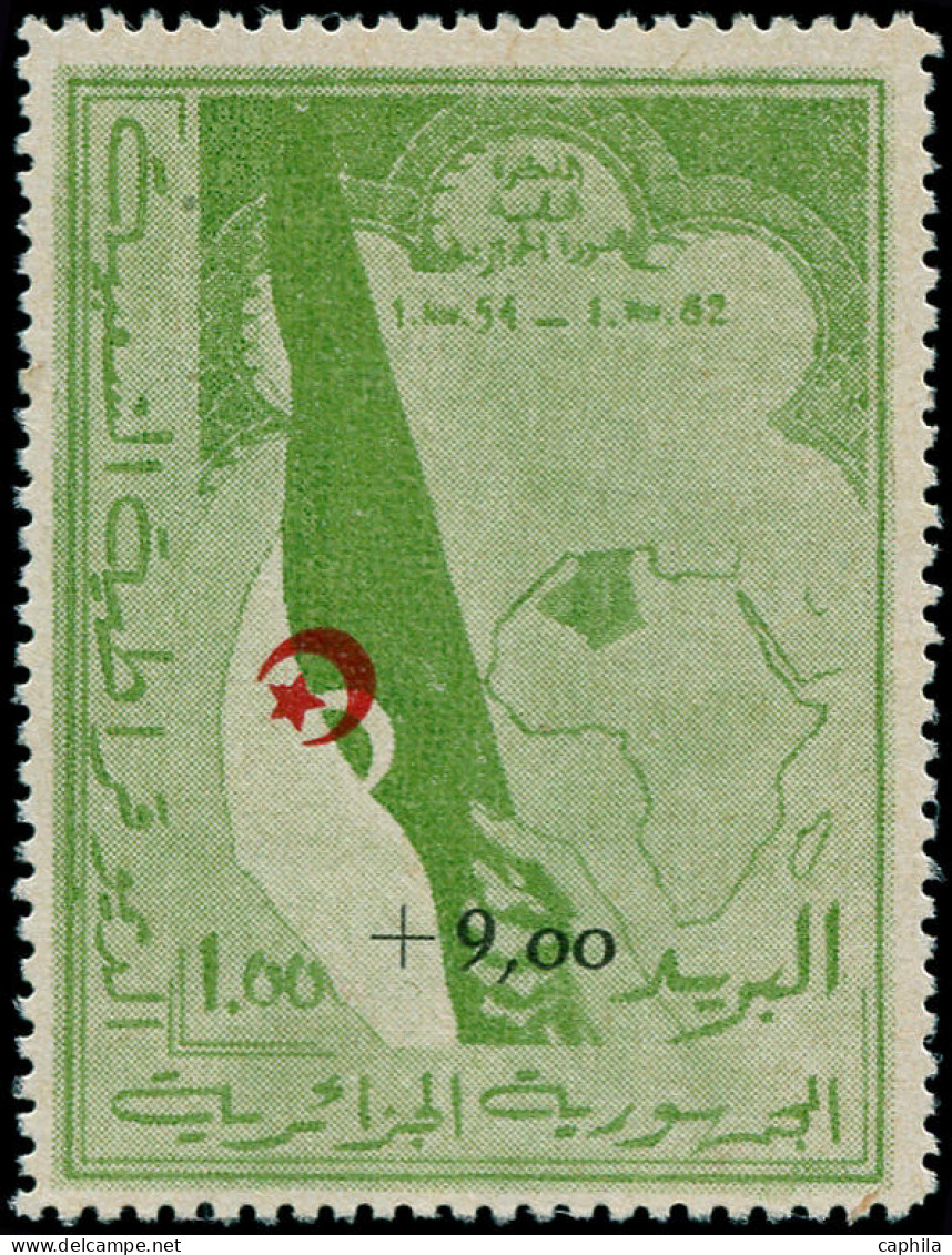 ** ALGERIE - Poste - 363A, Variété "Croissant Rouge" Très Déplacé: 1f + 9f. Vert - Autres & Non Classés