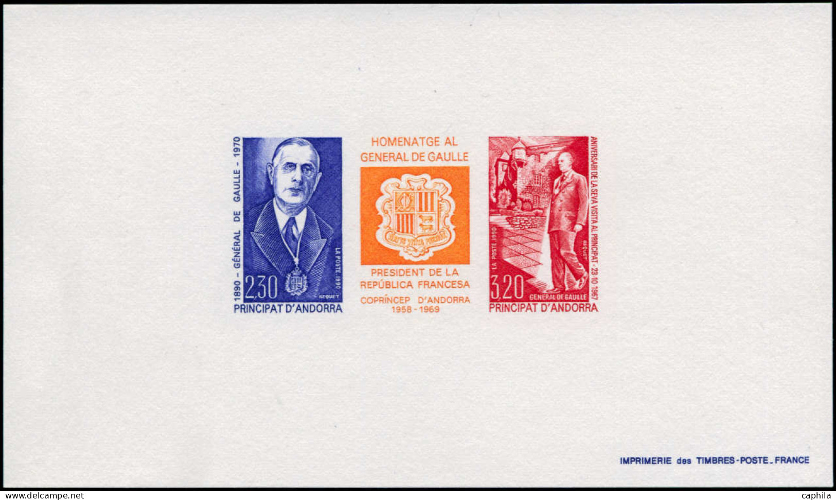 EPL ANDORRE - Poste - 225A, Triptyque En épreuve De Luxe Collective: De Gaulle (Maury) - Unused Stamps