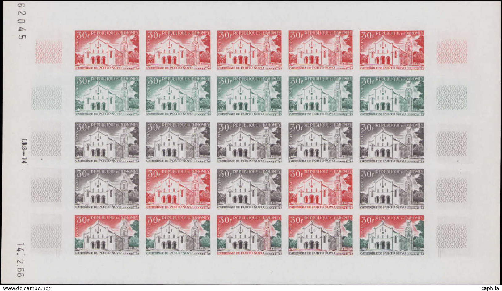 ** DAHOMEY - Poste - 232/34, 3 Feuilles De 25 Essais Dont Polychromes, CD 2/66: Cathédrales - Other & Unclassified