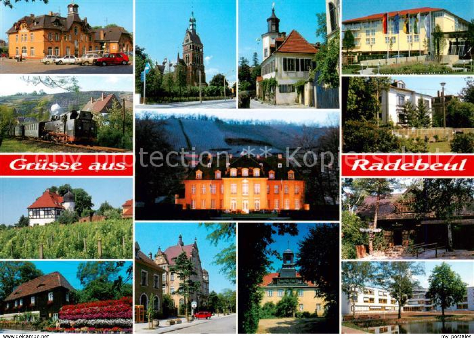 73840846 Radebeul Bahnhof Kleinbahn Winzerhaus Kirche Rathaus Turmhaus Hotel Kar - Radebeul