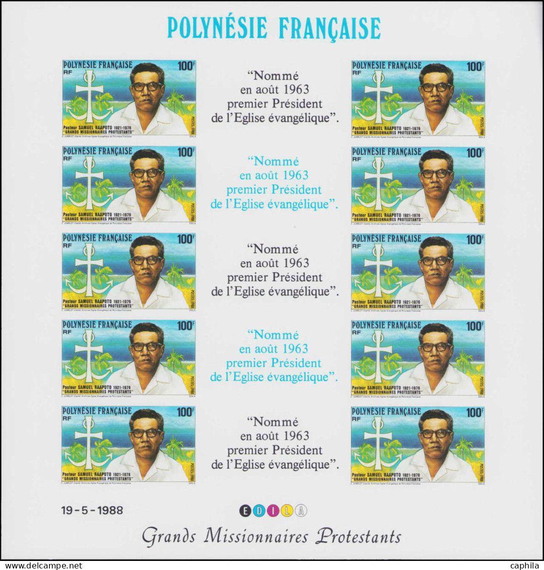 ** POLYNESIE - Poste - 318/20, 3 Feuillets De 10 Non Dentelés Avec Vignettes, Cd 19/5/88: Missionnaires Protestants (Mau - Altri & Non Classificati