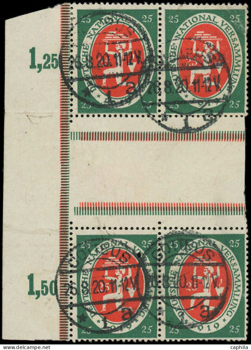 O ALLEMAGNE EMPIRE - Poste - 108, Bloc De 4 Interpanneau, Bdf: 25p. Vert Et Vermillon (Michel 109ZS) - Used Stamps