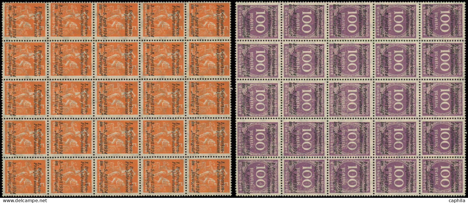 ** ALLEMAGNE EMPIRE - Poste - 239 + 243/46, 5 Blocs De 25, Surcharge Privée "Briefmarken Frühjahrsmesse 1924" - Neufs