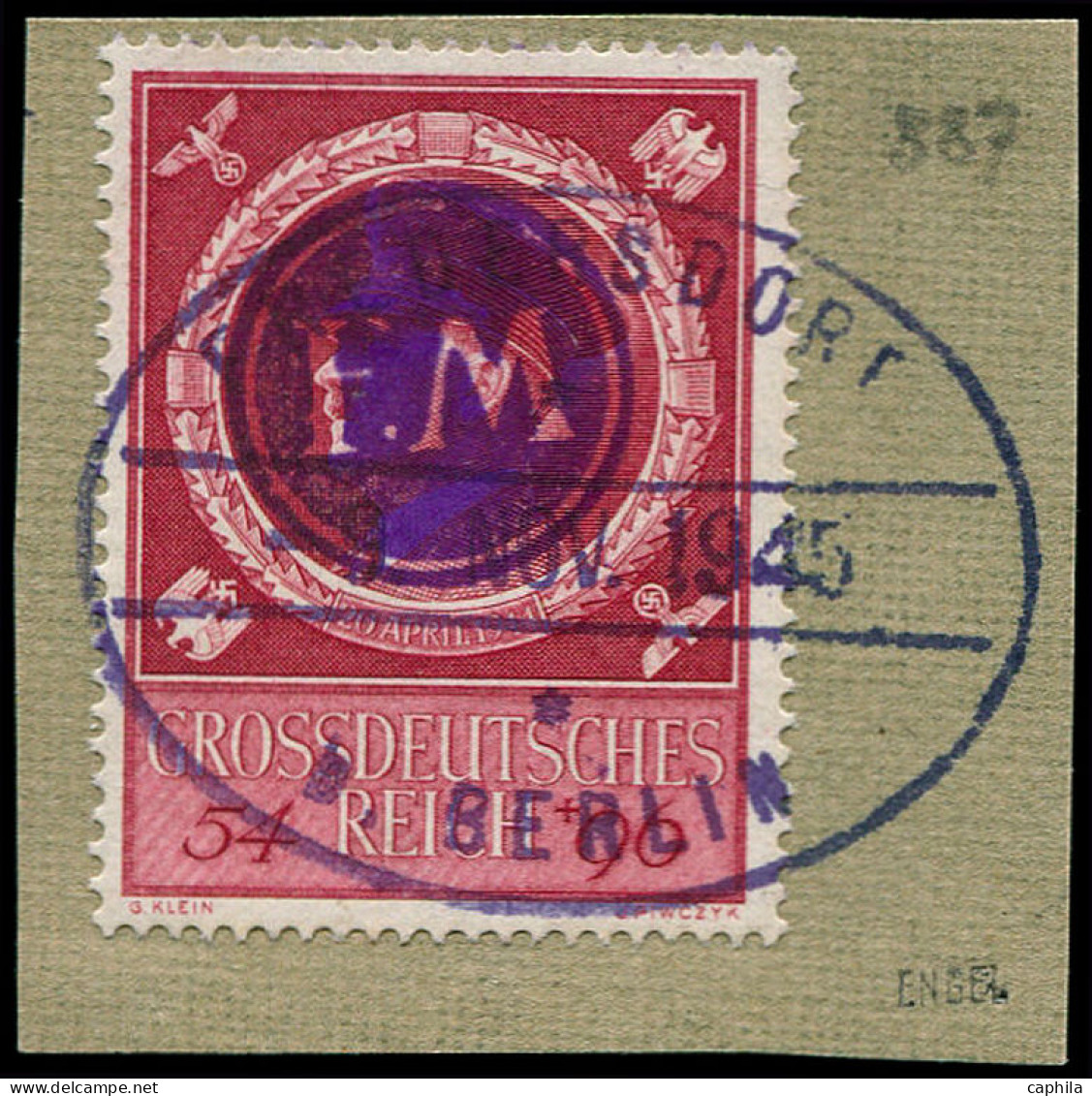 O ALLEMAGNE LOCAUX 1945 FREBERSDORF - Poste - Michel F 887, Sur Petit Fragment Signé Engel: 55ème An. Hitler - Other