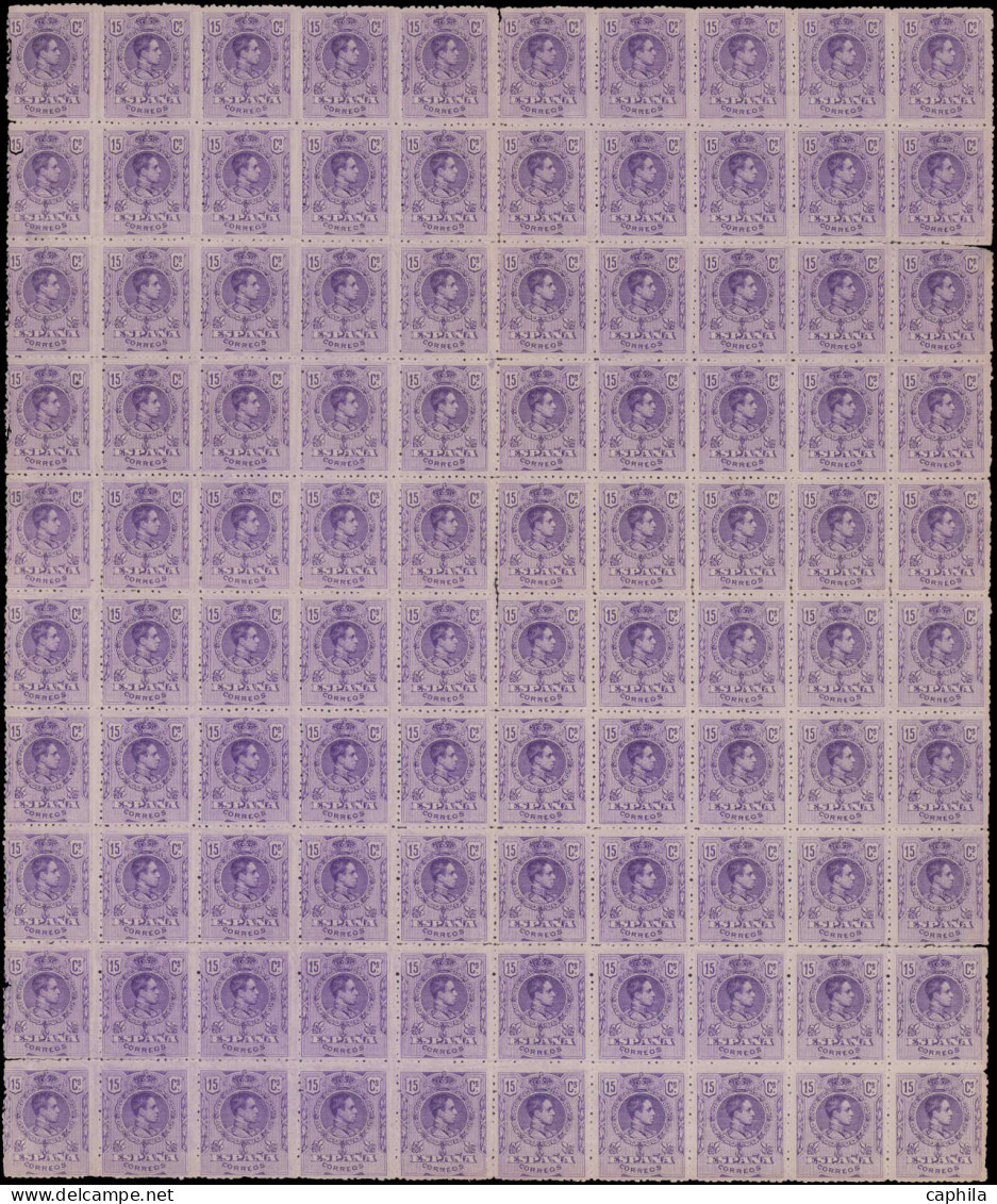 ** ESPAGNE - Poste - 245, Feuille Complète De 100 Exemplaires (5 Exemplaires *): 15c. Violet Alphonse XIII - Other & Unclassified