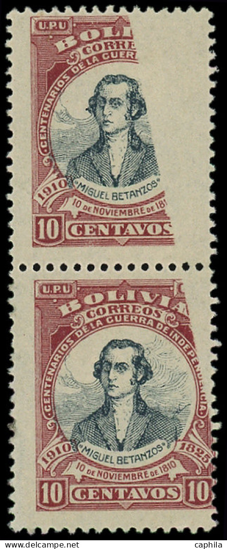 * BOLIVIE - Poste - 88, Paire Verticale, 1 Ex Impression Partielle (ex. Du Haut **): 10c. Bétanzos - Bolivia