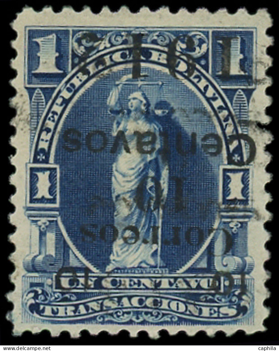 * BOLIVIE - Poste - 92a, Surcharge Noire Renversée: 10c/1c. Bleu (Scott 101 E) - Bolivie