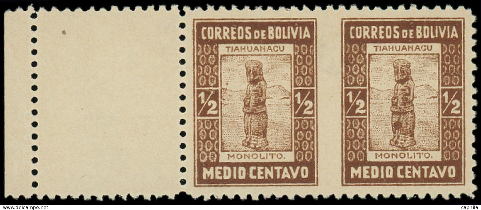 * BOLIVIE - Poste - 104, Paire Bdf, Non Dentelée Entre Verticalement: 1/2c. Monolithe - Bolivia