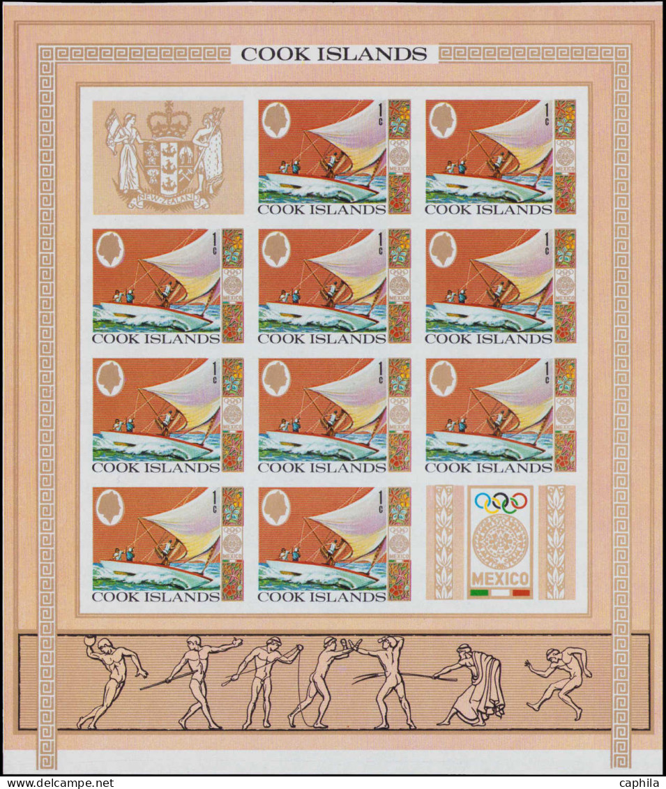 ** COOK - Poste - 186/91, 6 Feuillets De 10 + 2 Vignettes, Avec Frise Inférieure: Jeux Olympiques De Mexico 68, Cycle - Cook