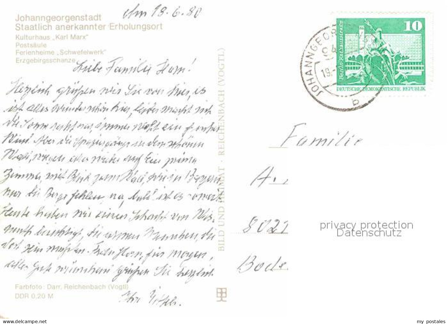 72626458 Johanngeorgenstadt Kurhaus Karl Marx Postsaeule Ferienheime Skisprungsc - Johanngeorgenstadt