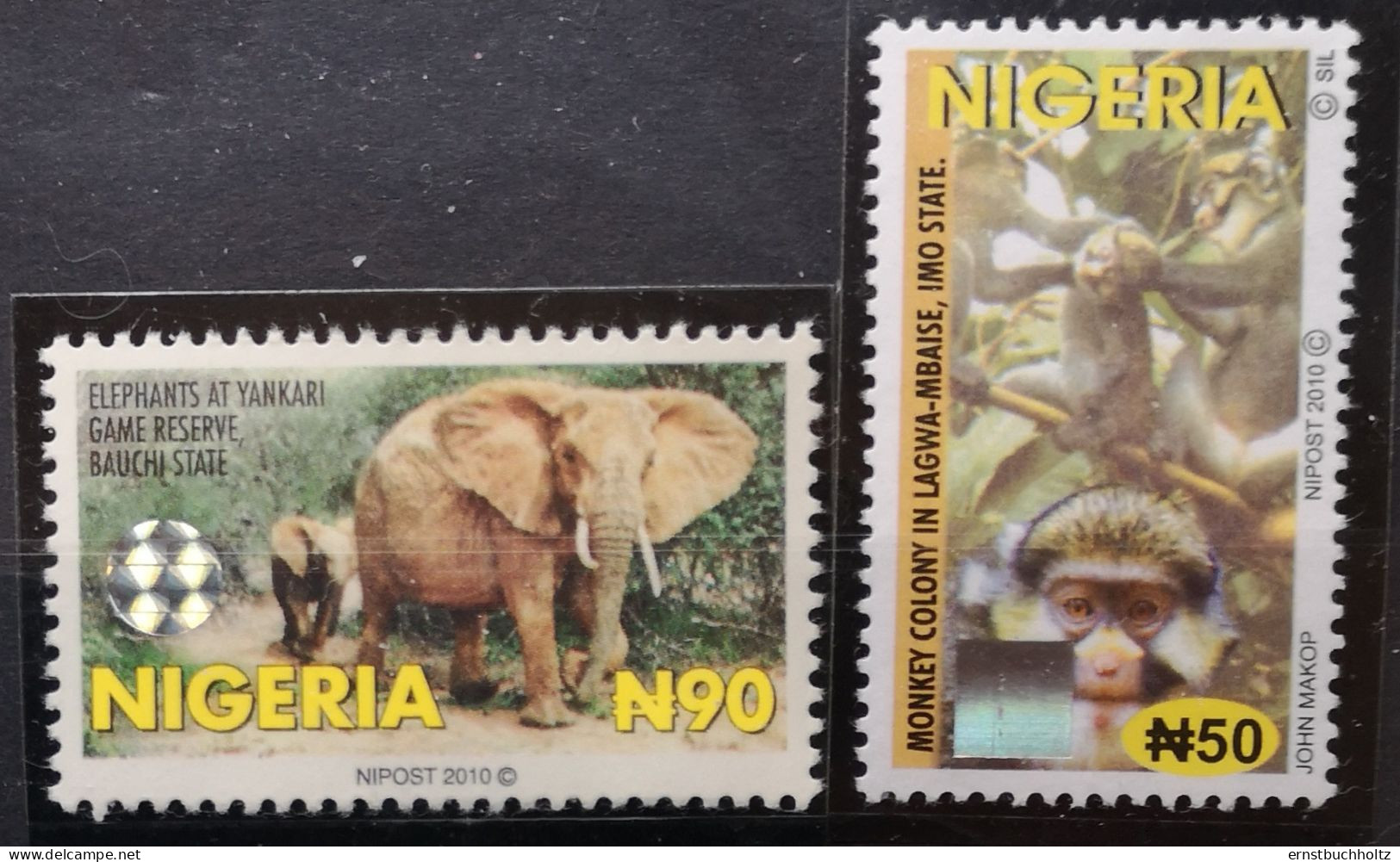 Nigeria 2010 Wildlebende Säugetiere 2v Affe Elefant Mit Hologram Set - Nigeria (1961-...)