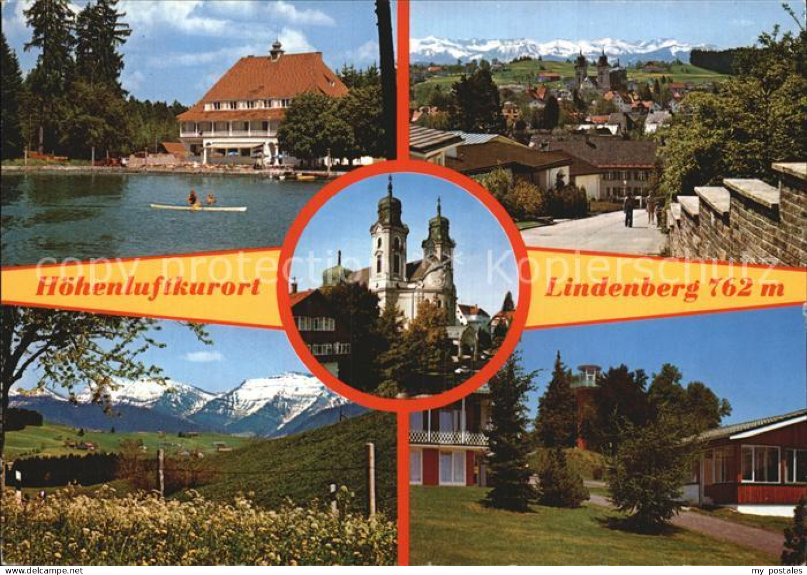 72592774 Lindenberg Allgaeu Teilansicht Landschaftspanorama Alpen Kirche Hotel R - Lindenberg I. Allg.
