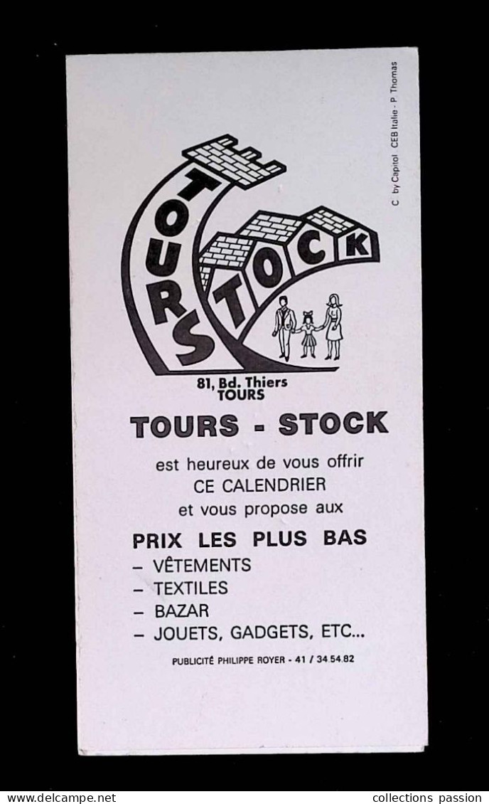 Calendrier 4 Pages, 150 X 75mm, Tours-Stock, Bazar, 1981, Montgolfière De Lunardi 1785, 3 Scans - Petit Format : 1981-90