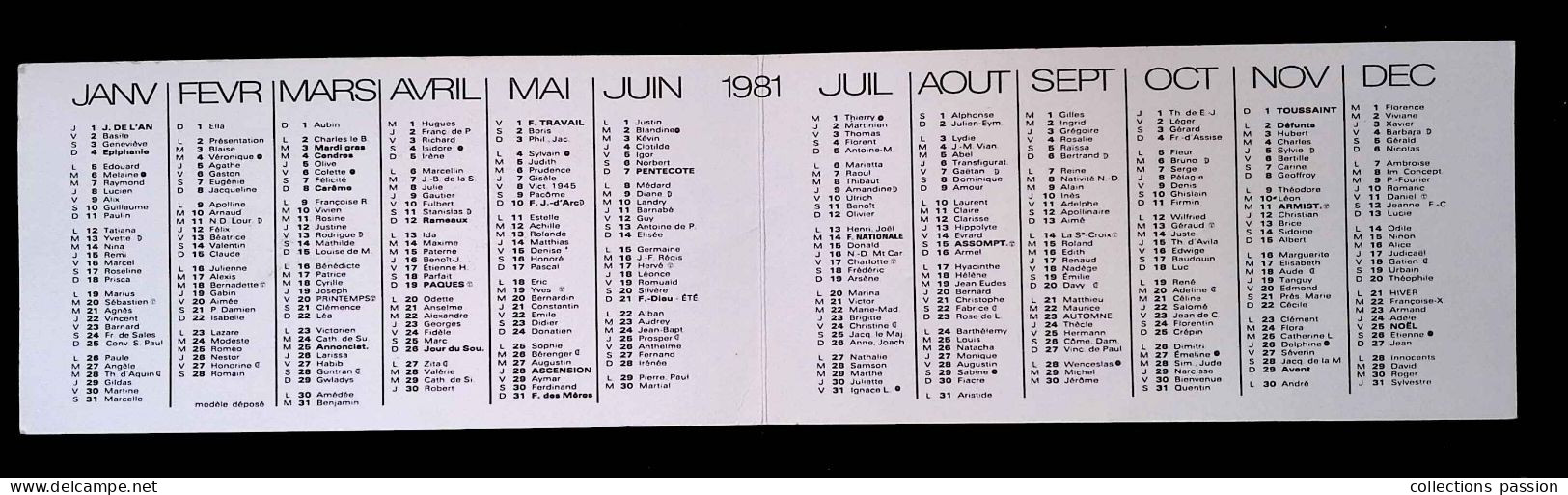 Calendrier 4 Pages, 150 X 75mm, Tours-Stock, Bazar, 1981, Montgolfière De Lunardi 1785, 3 Scans - Kleinformat : 1981-90
