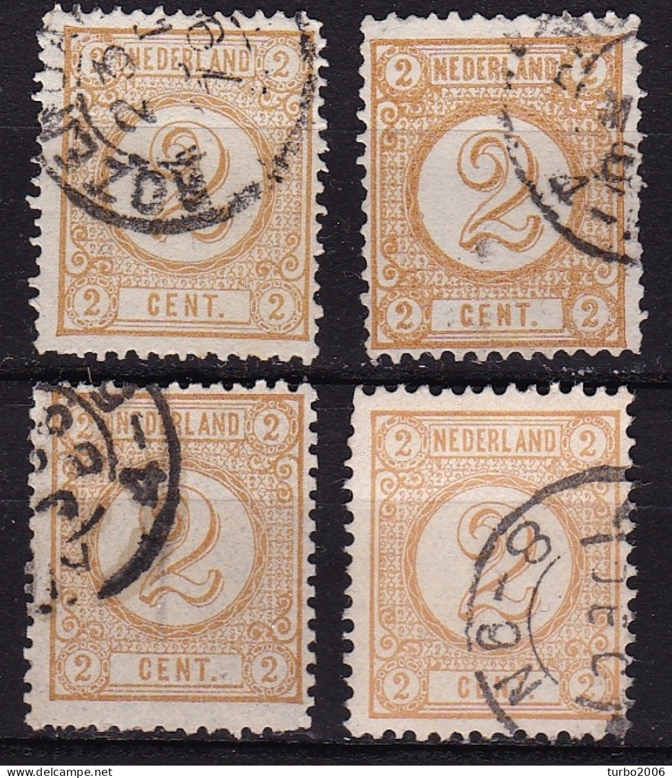 1876-1894 Cijfertype 2 Cent Okergeel 4 Verschilende Tandingen NVPH 32 B - C - E - F - Used Stamps