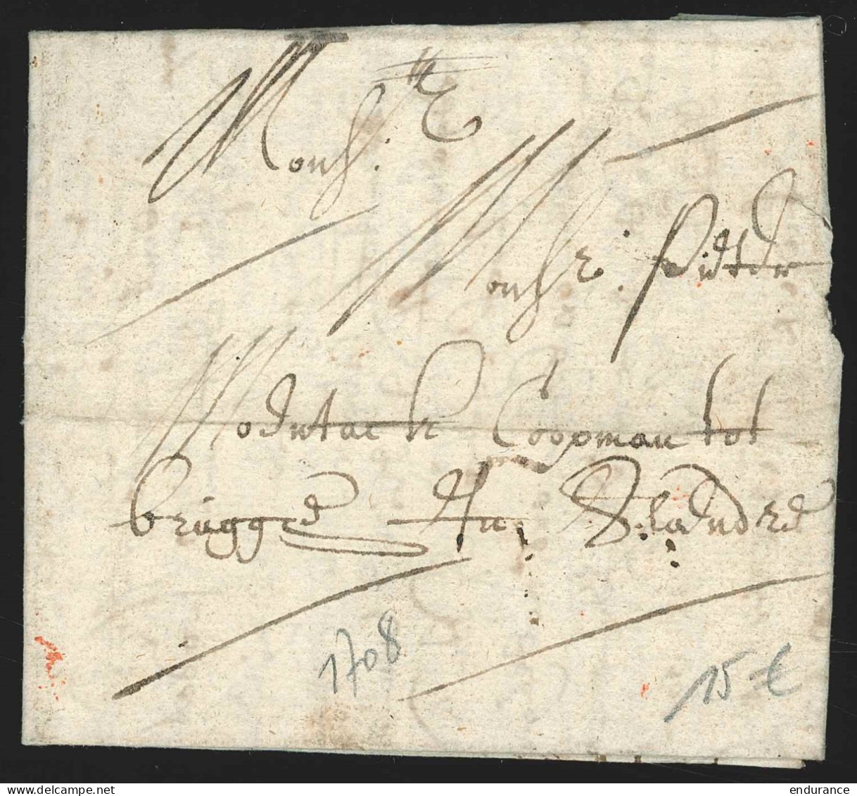Belgique - L. Datée 1708 De BOELINGHE Pour BRUGGE - 1621-1713 (Spanische Niederlande)