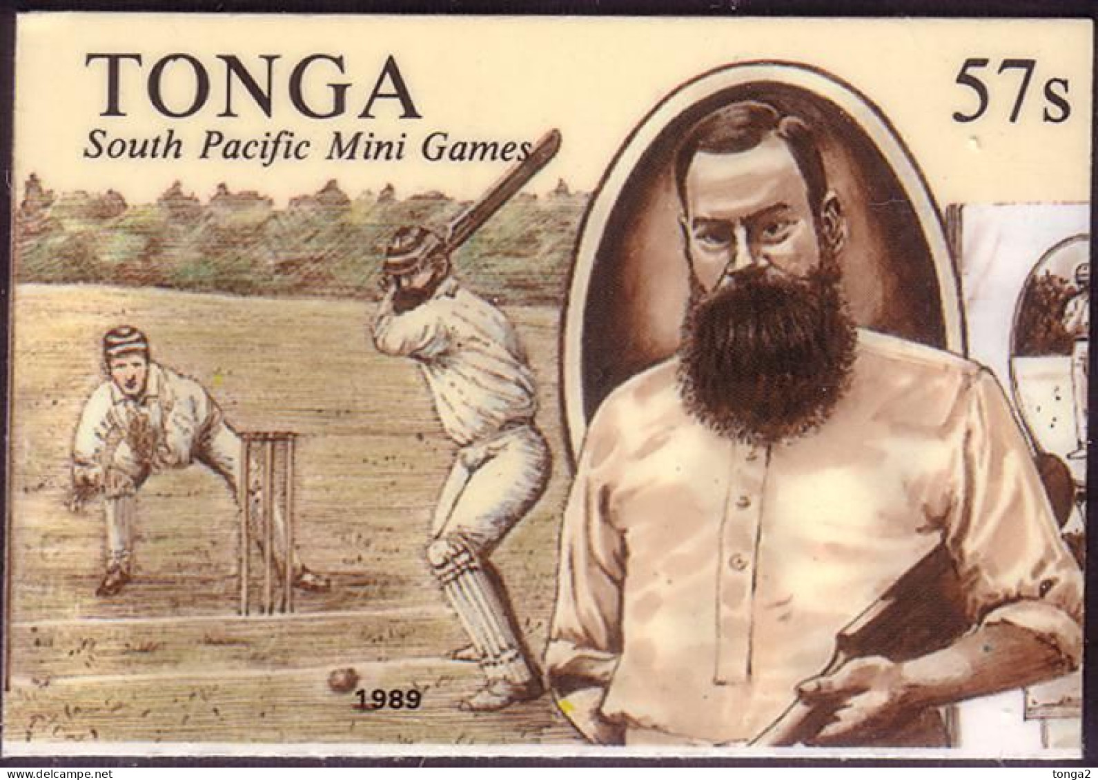 Tonga Cromalin Proof 1989 Cricket - W. G. Grace, Famous Player From The 1800's - Tonga (1970-...)