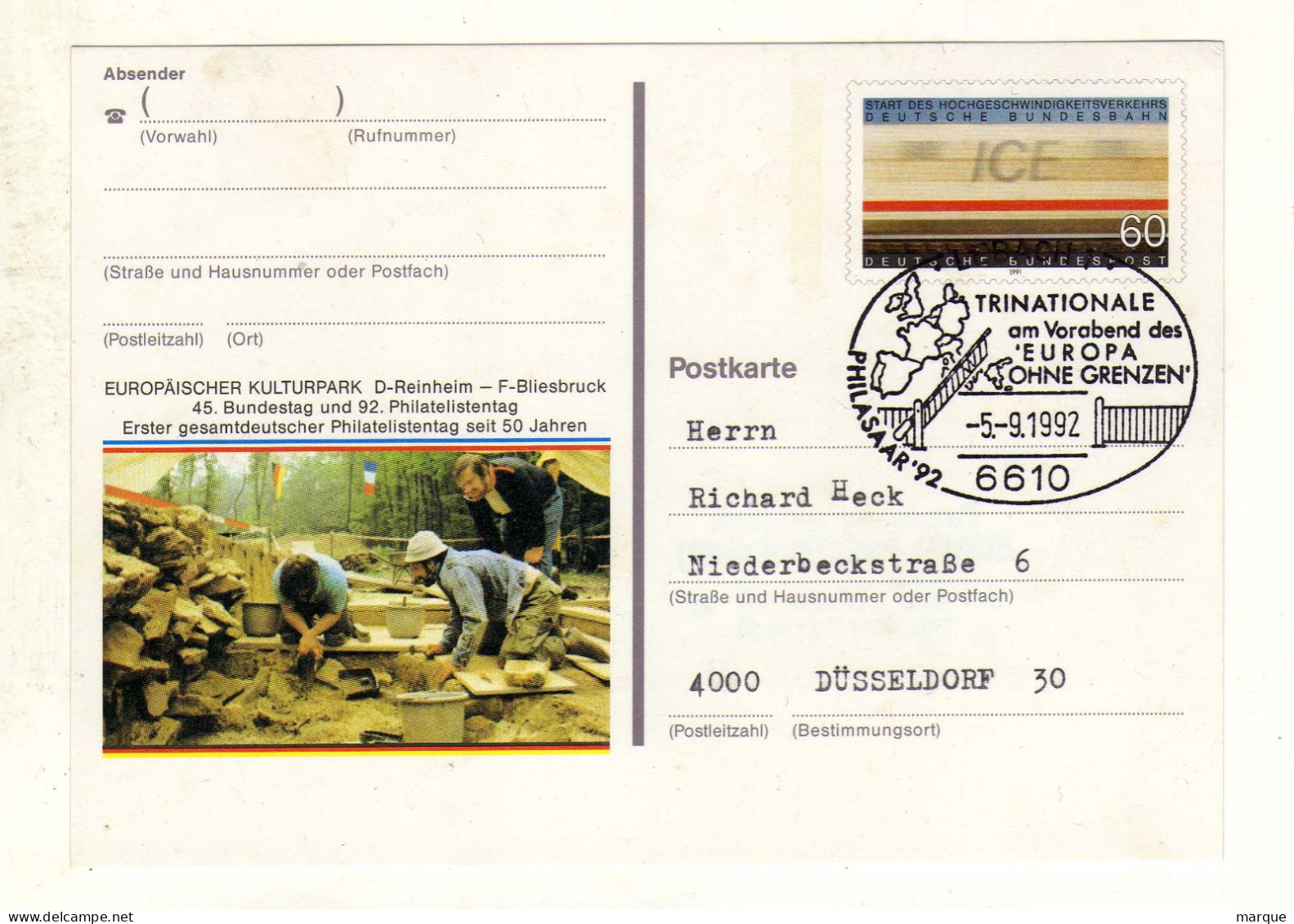 Carte ALLEMAGNE DEUTSCHE BUNDESPOST Oblitération 6610 05/09/1992 - Cartes Postales - Oblitérées