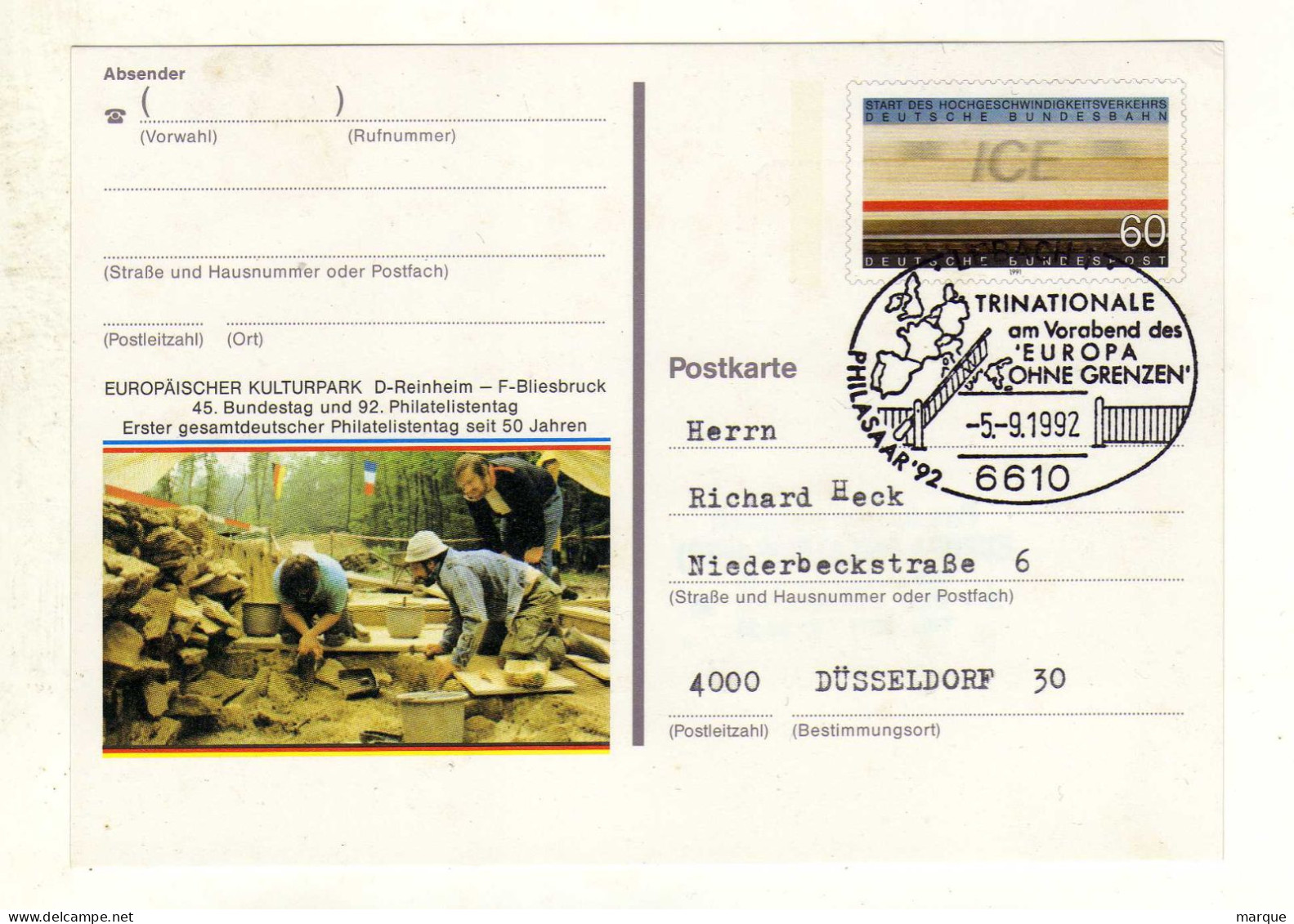 Carte ALLEMAGNE DEUTSCHE BUNDESPOST Oblitération 6610 05/09/1992 - Postkarten - Gebraucht
