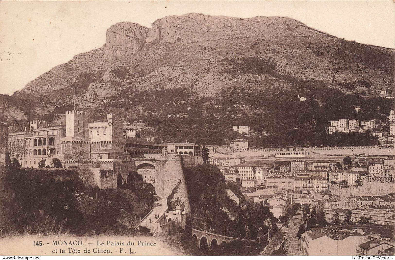 MONACO - Vue Générale Du Palais Du Prince Et La Tête De Chien - F.L - Carte Postale Ancienne - Prinselijk Paleis