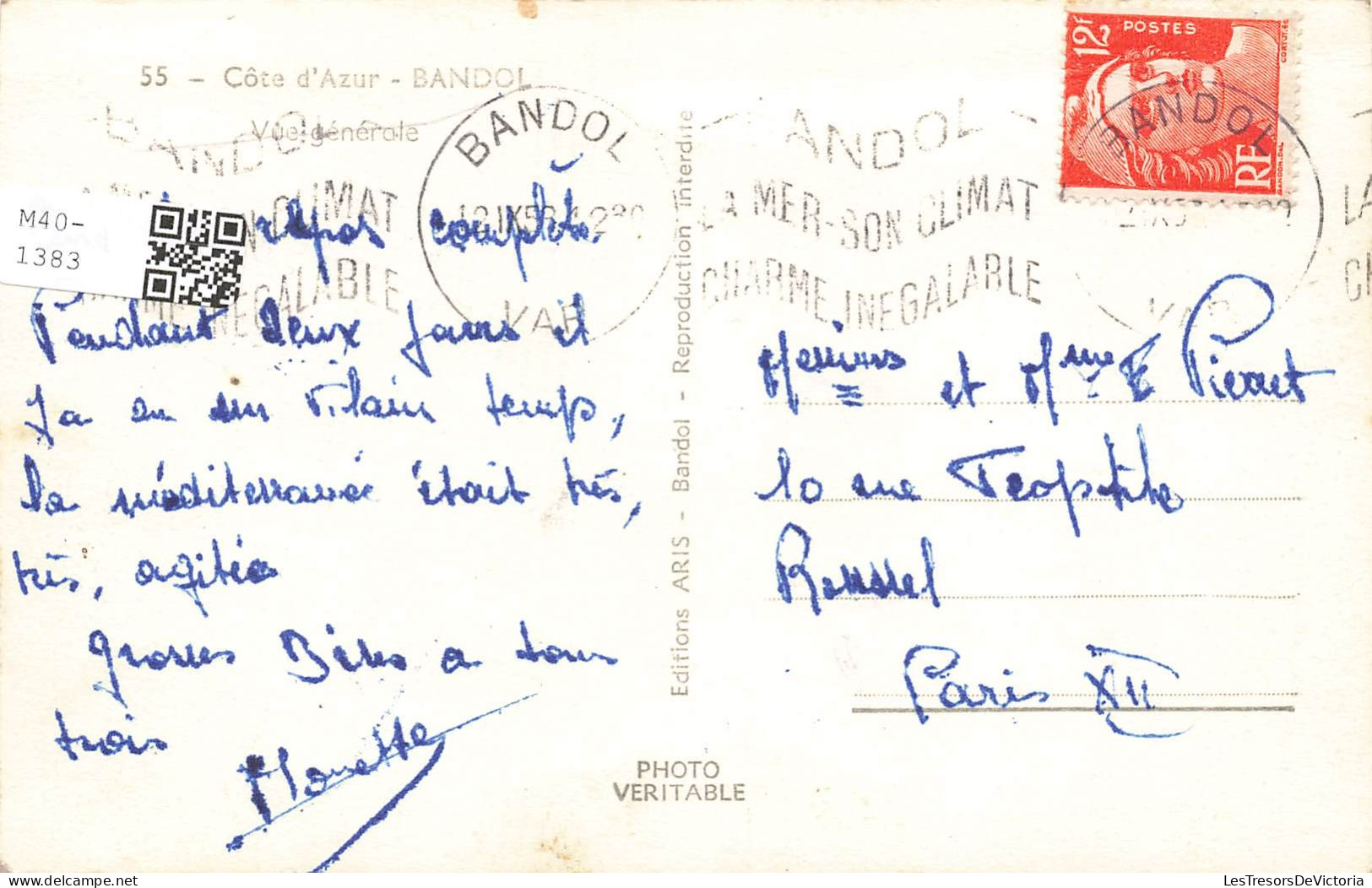 FRANCE - Côte D'Azur - Bandol - Vue Générale - Carte Postale Ancienne - Bandol