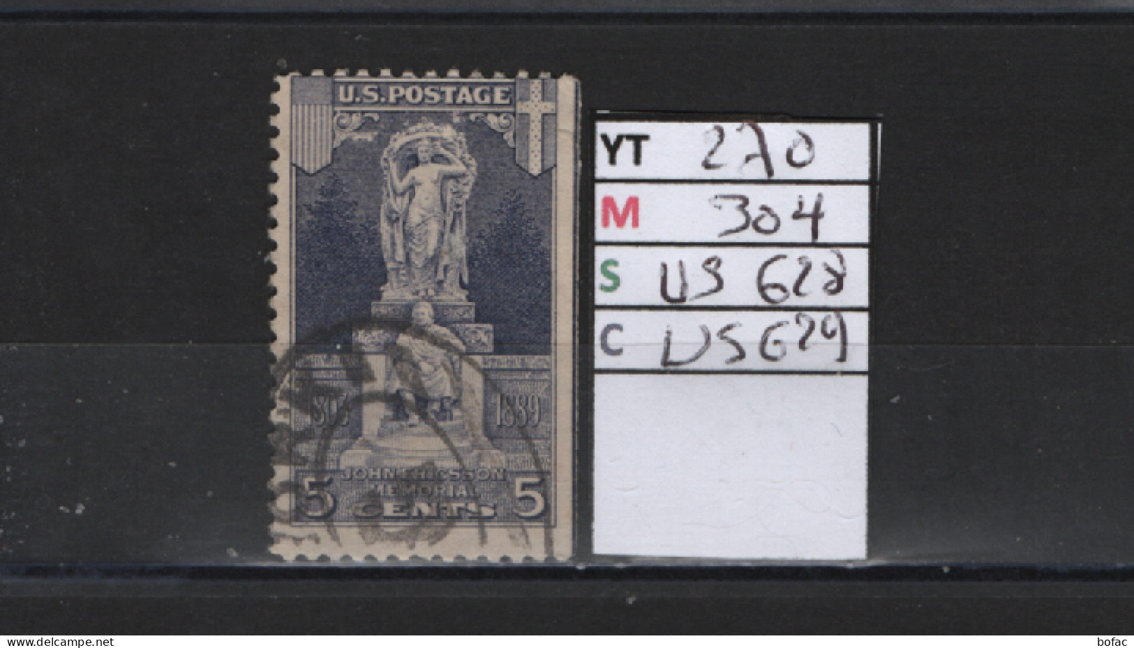 PRIX FIXE Obl 270 YT 304 MIC US628 SCOT US629 GIB Statue De John Ericsson à Washington Etats Unis 58/08 Dentelé 3 Cotés - Used Stamps