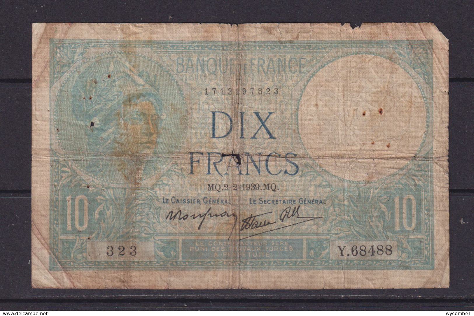 FRANCE - 1939 10 Francs Circulated Banknote - 10 F 1916-1942 ''Minerve''