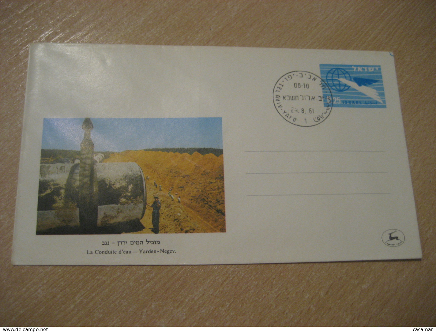 TEL AVIV YAFO 1961 La Conduite D'eau YARDEN-NEGEV Water Energy Geology Cancel Postal Stationery Cover ISRAEL Eau - Agua