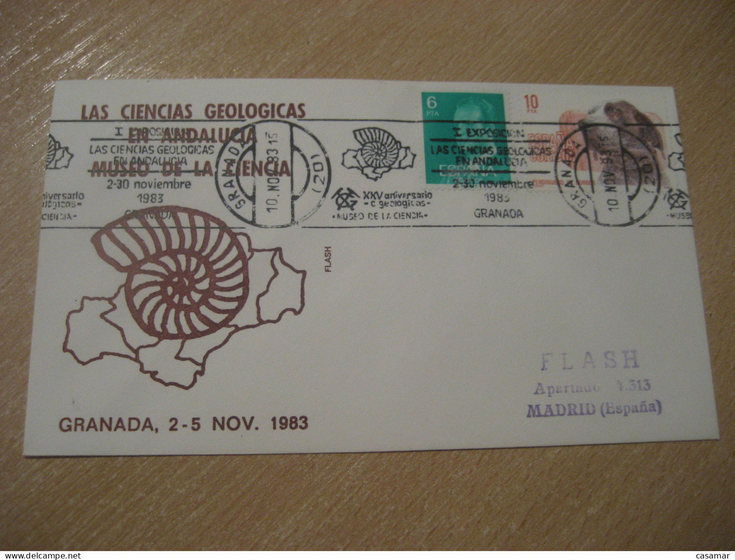 GRANADA 1983 Ammonite Fossil Fossils Animals Fossiles Geology Museum Geologie Cancel Cover SPAIN - Fossils