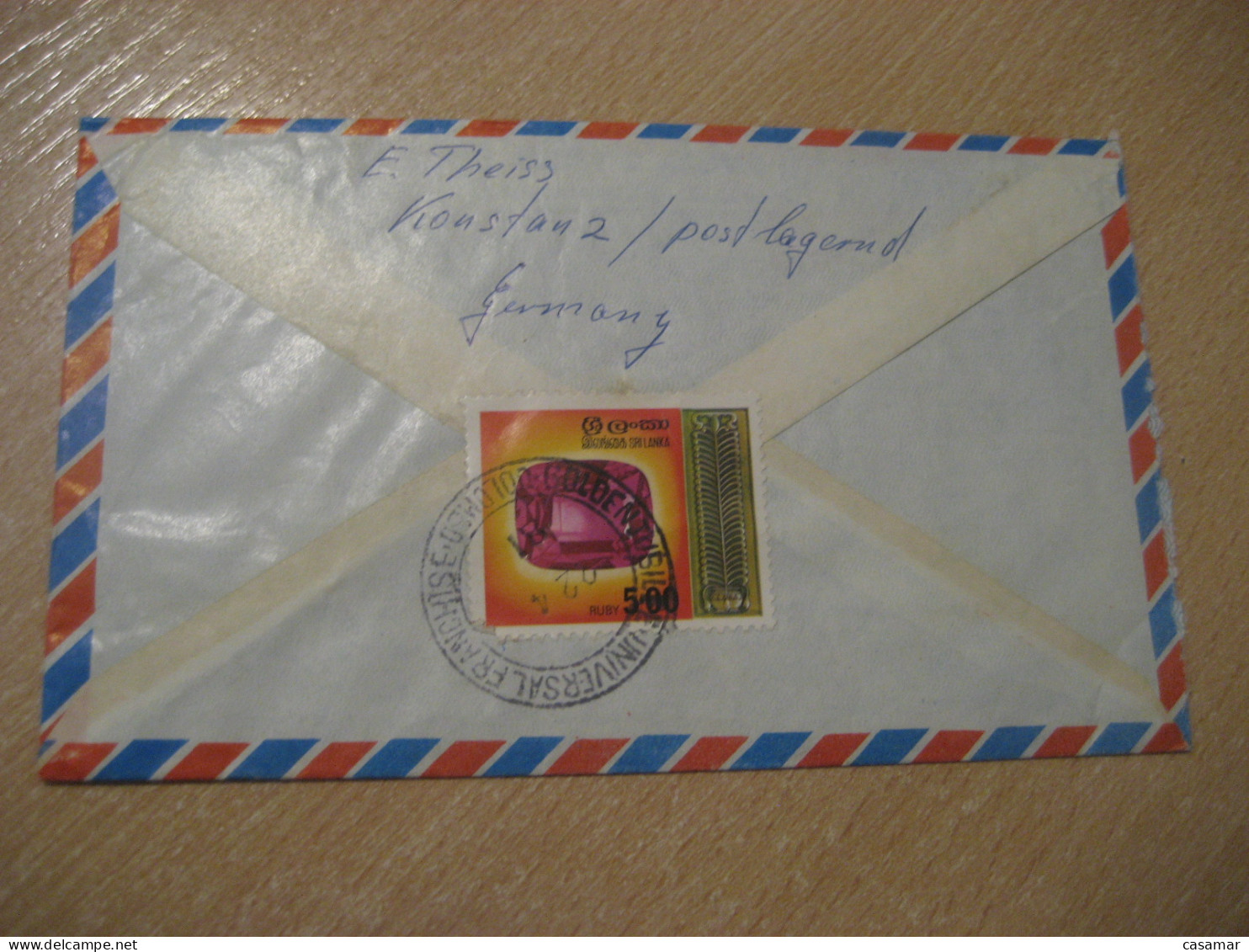 COLOMBO 1981 To Sollentuna Sweden RUBY Mineral Minerals Cancel Cover SRI LANKA Mineraux Geology - Minerals