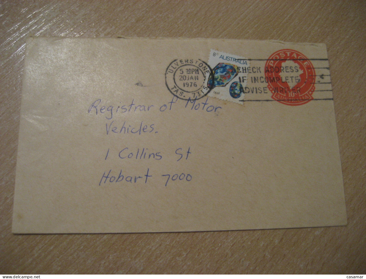ULVERSTONE 1976 To Hobart OPAL Mineral Minerals Cancel Stationery Cover AUSTRALIA Mineraux Geology - Minerals