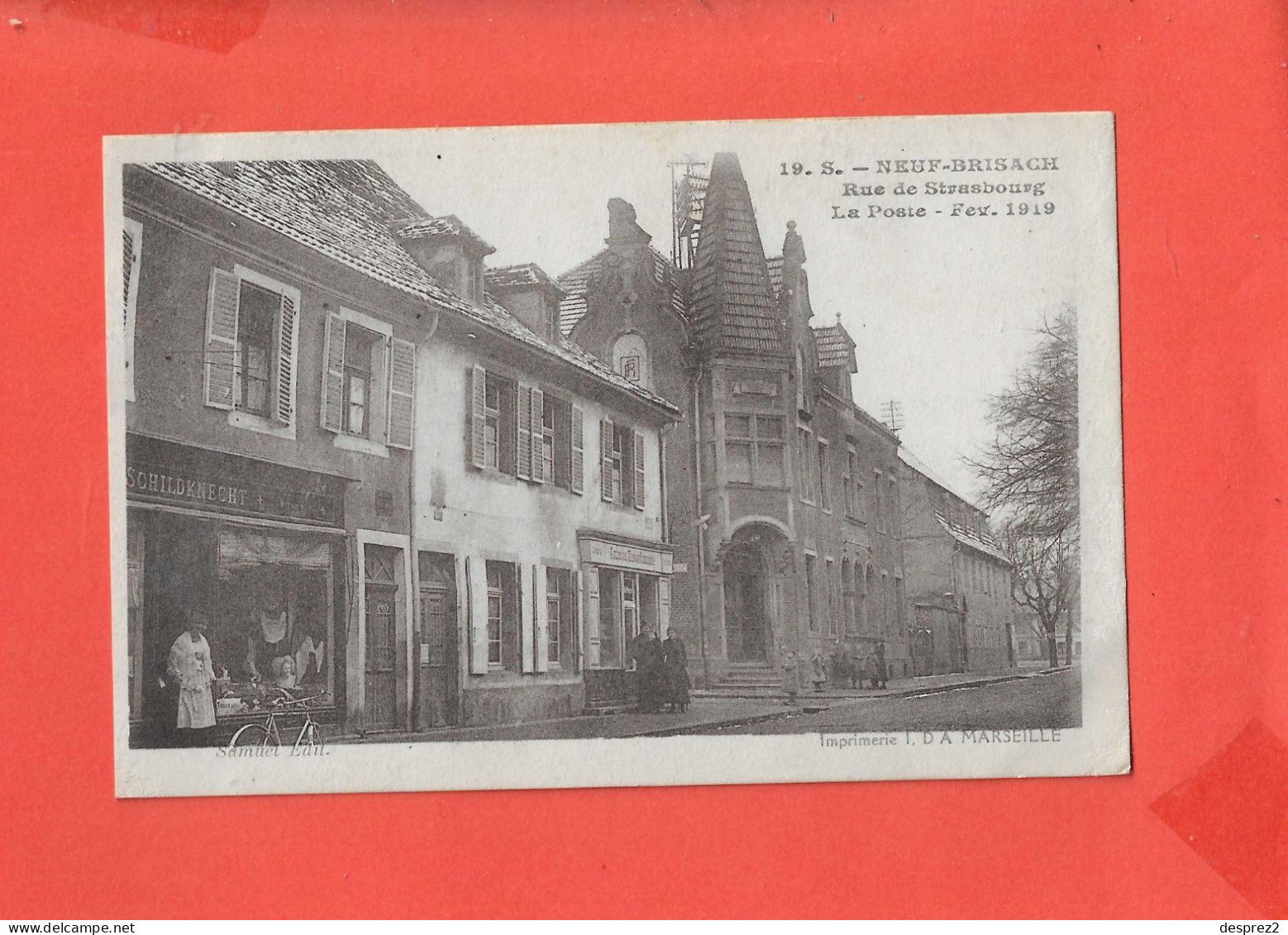 68 NEUF BRISACH Cpa Animée Rue De Strasbourg La Poste Février 1919 Edit Samuel - Neuf Brisach