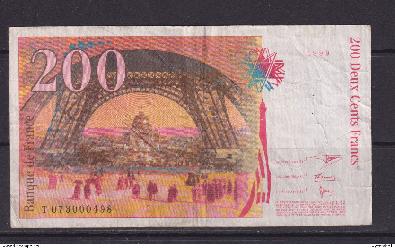 FRANCE - 1999 200 Francs Circulated Banknote - 200 F 1995-1999 ''Eiffel''