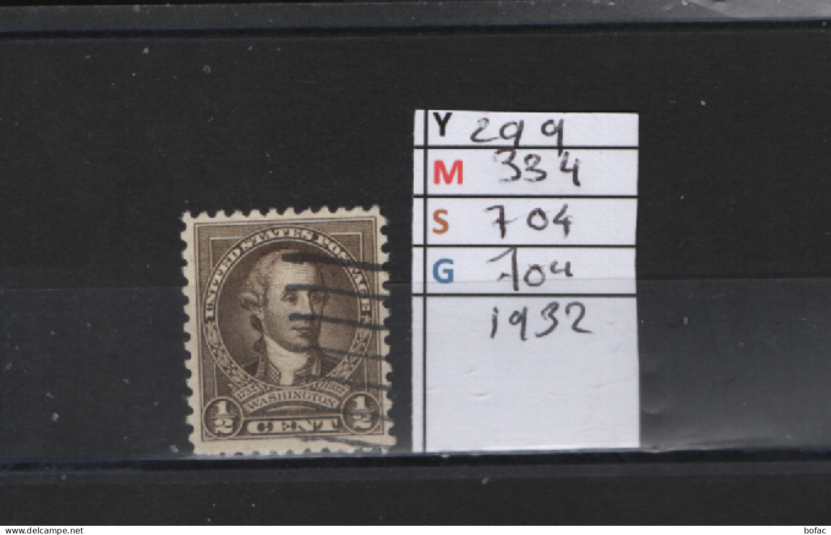 PRIX FIXE Obl 299 YT 334 MIC 704 SCO 704 GIB Washington 1932Etats Unis 58/09 - Used Stamps
