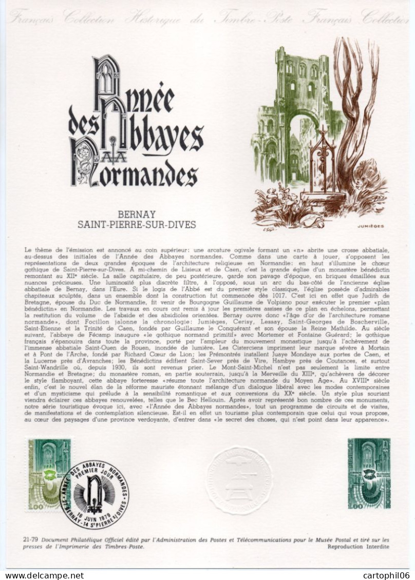 - Document Premier Jour ABBAYES NORMANDES De BERNAY & SAINT-PIERRE-SUR-DIVES 16.6.1979 - - Abbazie E Monasteri