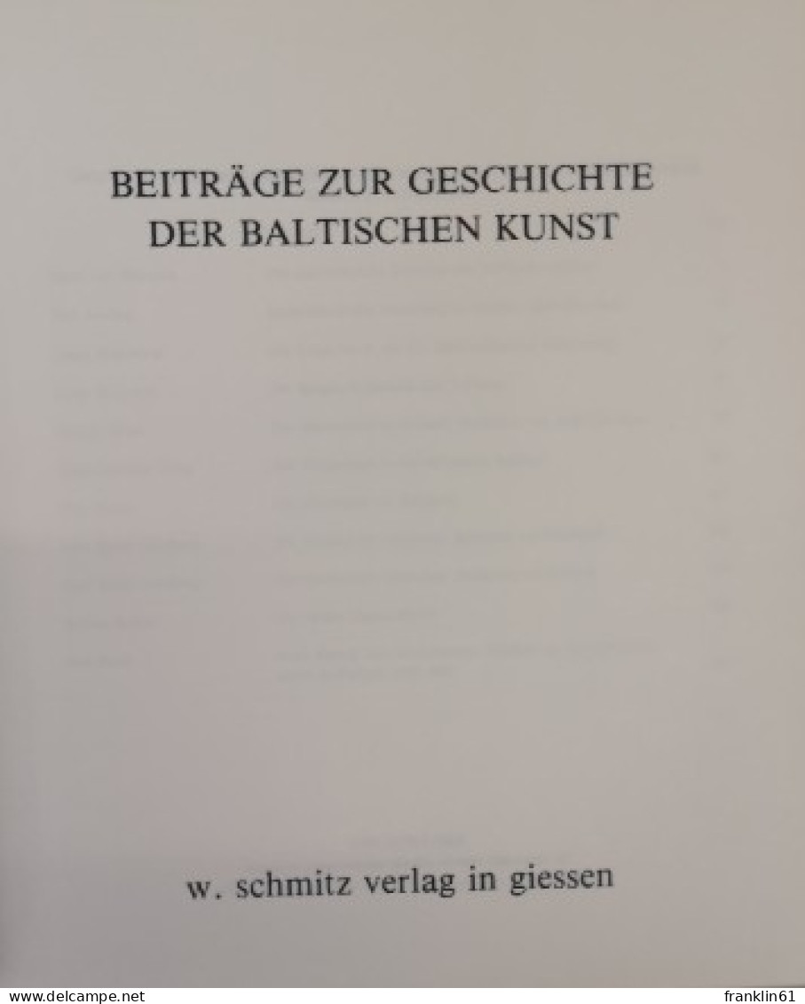 Beiträge Zur Geschichte Der Baltischen Kunst. - Sonstige & Ohne Zuordnung