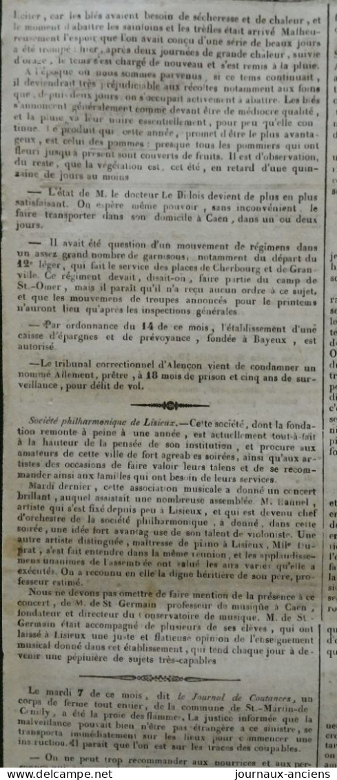 1836 LE PILOTE DU CALVADOS - REVISION DES LISTES ELECTORALES - GARIBALDI - DISSOLUTION DE LA CHAMBRE DES DEPUTES - 1800 - 1849