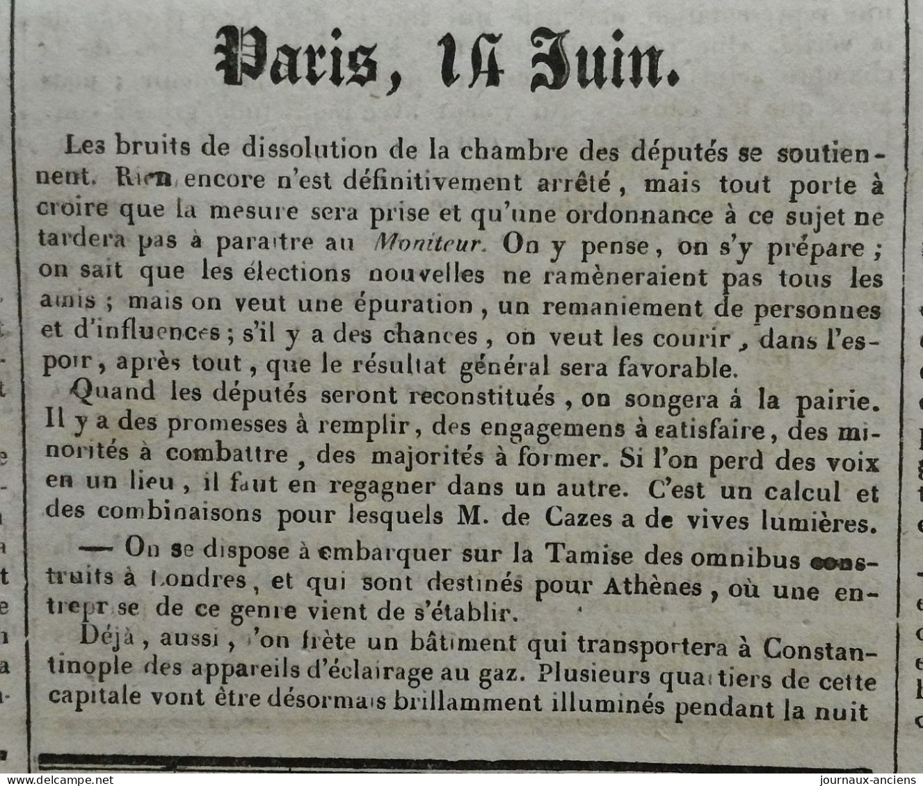 1836 LE PILOTE DU CALVADOS - REVISION DES LISTES ELECTORALES - GARIBALDI - DISSOLUTION DE LA CHAMBRE DES DEPUTES