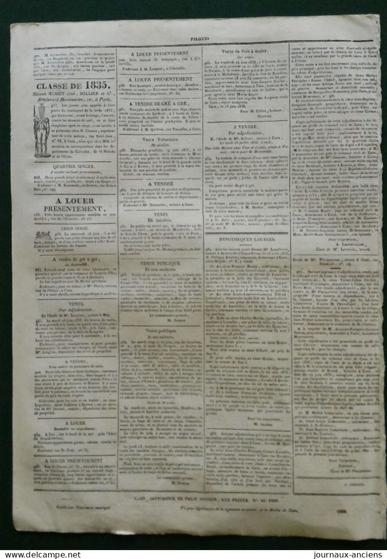 1836 LE PILOTE DU CALVADOS - REVISION DES LISTES ELECTORALES - GARIBALDI - DISSOLUTION DE LA CHAMBRE DES DEPUTES