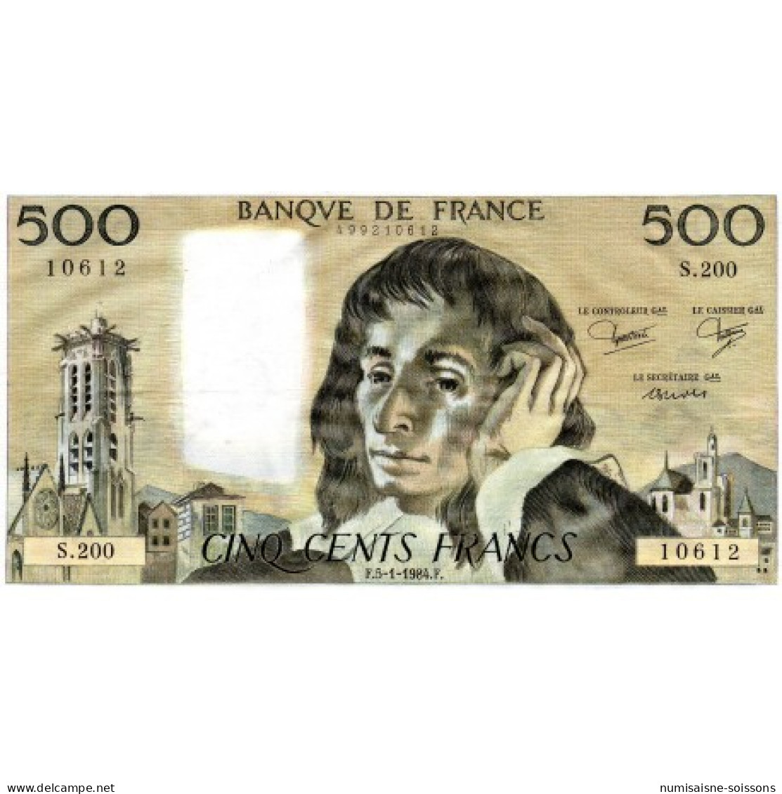 FAY 71/30 - 500 FRANCS PASCAL - 05/01/1984 - S.200 - PICK 156 - TTB+ - 500 F 1968-1993 ''Pascal''