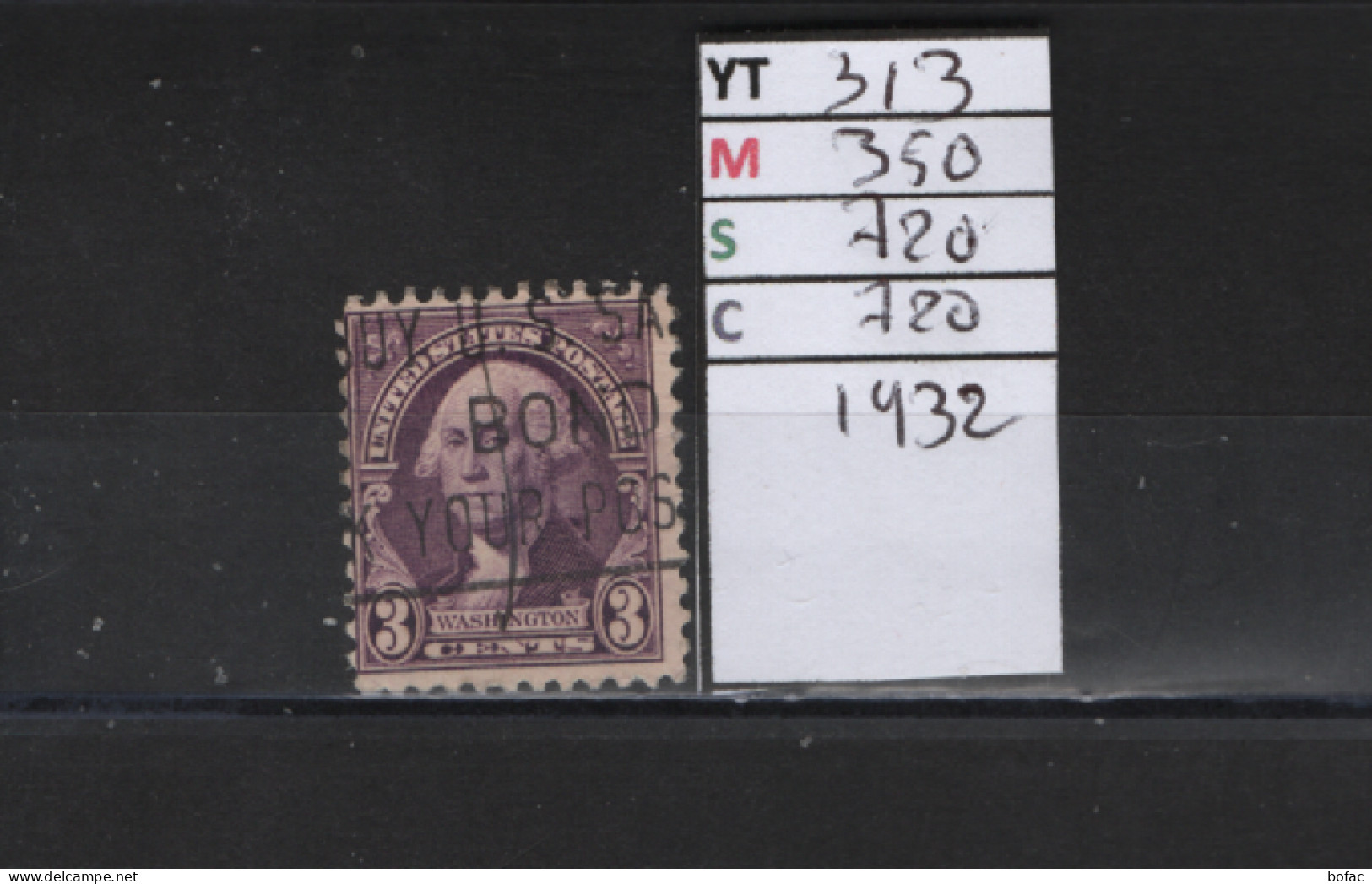 PRIX FIXE Obl 313 YT 350 MIC 720 SCO 720 GIB Washington  3 Cents Violet 1932 Etats Unis 58A/01 - Used Stamps