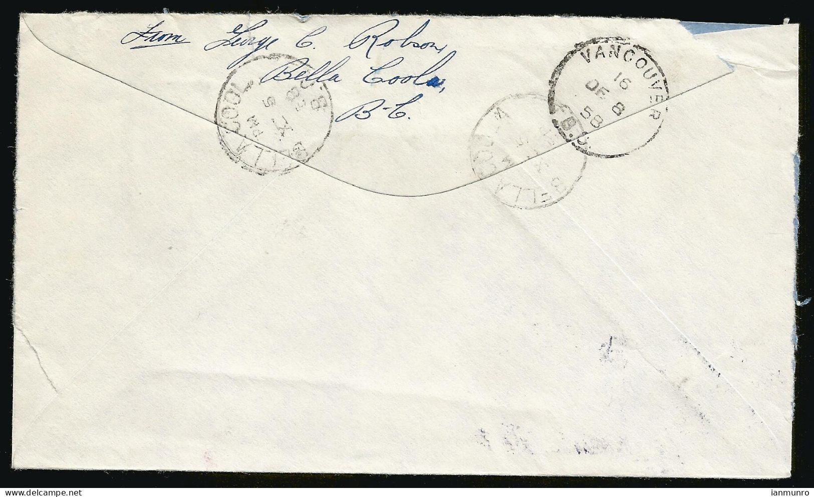 1958 Registered Cover 25c Wilding Paper CDS Bella Coola BC To Vancouver - Histoire Postale