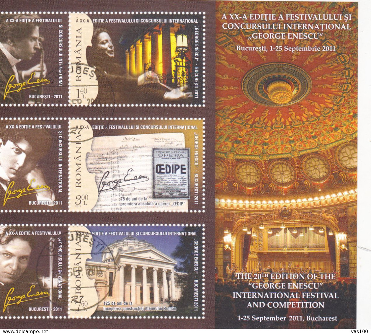 Romania 2011 George Enescu Festival 3v M/s, Used Performance Art - Music - Used Stamps