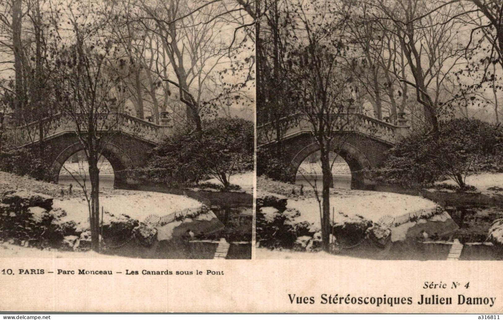 Paris Parc Monceau Les Canards Sous Le Pont  VUE STEREOSCOPIQUE JULIEN DAMOY - Cartes Stéréoscopiques