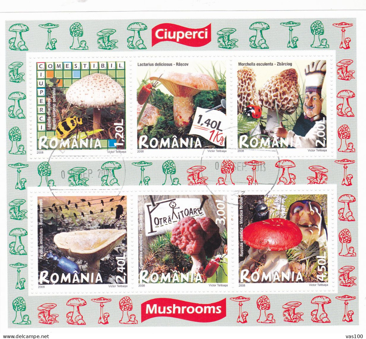 Romania Block417 (complete Issue)  2008 Mushrooms  Souvenir Sheet Used - Gebraucht